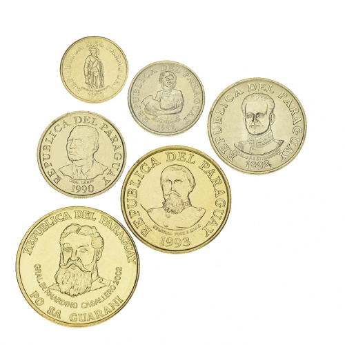 фото Парагвай набор из 6 монет 1990-2002 UNC 1, 5, 10, 50, 100, 500 гуарани