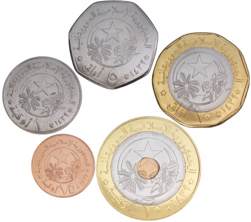 фото Мавритания набор из 5 монет 2017 UNC 1/5, 1, 5, 10, 20 угий