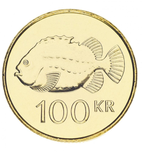 фото Исландия 100 крон 2007 AU-UNC Рыба