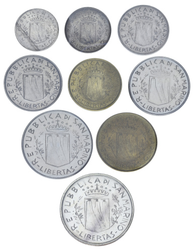 фото Сан-Марино набор из 9 монет 1981 UNC 1, 2, 5, 10, 20, 50, 100, 200, 500 лир (серебро)
