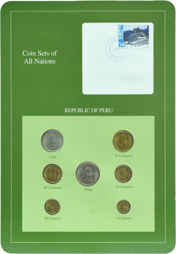 фото Перу Набор монет 1985-1988 UNC 1, 5, 10, 20, 50 сентим 1, 5 интис и 1 марка в сувенирной упаковке