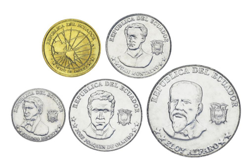 фото Эквадор набор из 5 монет 2000 AU-UNC 1, 5, 10, 10, 25, 50 сентаво