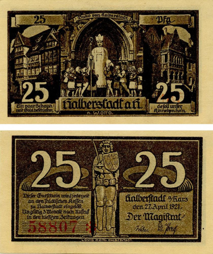фото Германия Нотгельд 25 пфеннигов 1921 F-VF Хальберштадт