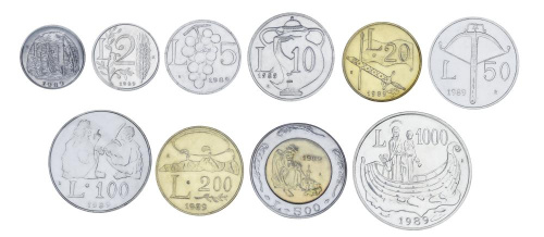 фото Сан-Марино набор из 10 монет 1989 UNC 1, 2, 5, 10, 20, 50, 100, 200, 500, 1000 лир (серебро)