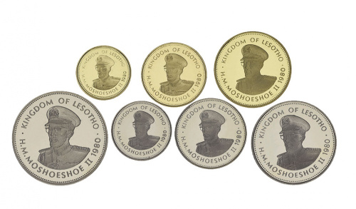 фото Лесото набор из 7 монет 1980 UNC 1 сенте, 2, 5, 10, 25, 50 лисенте, 1 малоти