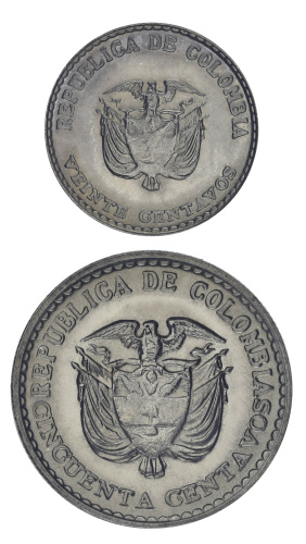 фото Колумбия набор из 2 монет 1965 UNC 20, 50 сентаво