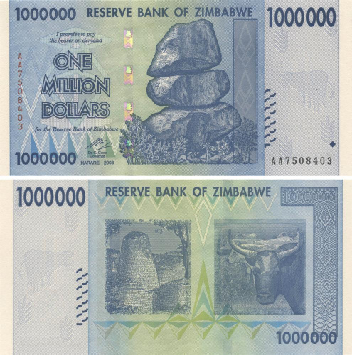 фото Зимбабве 1000000 долларов 2008 UNC 1 миллион (P77)