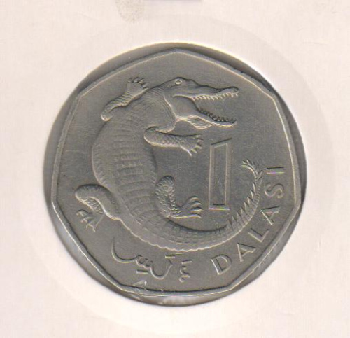 фото Гамбия 1 даласи 1987 «Крокодил» VF (KM#29)