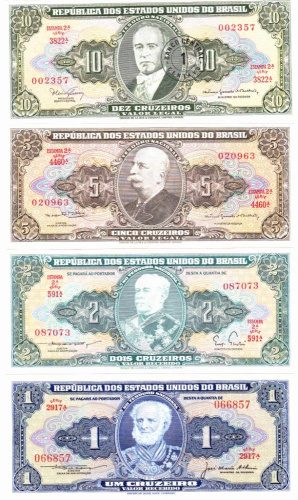 фото Бразилия набор из 4 банкнот «1, 2, 5, 10 крузейро» UNC
