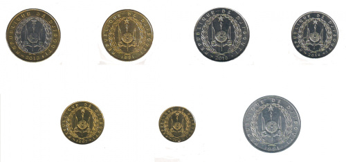 фото Джибути набор из 7 монет 1991-2013 UNC 5, 10, 20, 50, 100, 250, 500 франков