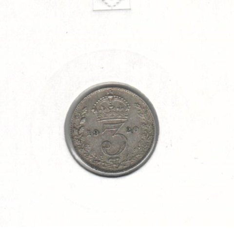 фото Великобритания 3 пенса 1920 Серебро F-VF (Ag 500, 1,41 грамма)