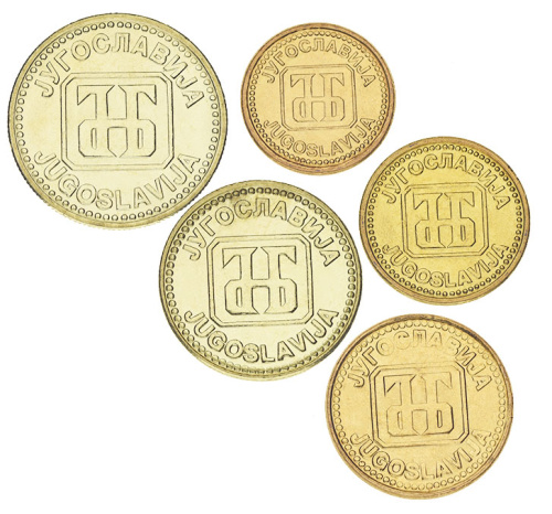 фото Югославия набор из 5 монет 1992 AU-UNC 1, 2, 5, 10, 50 динаров