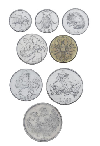 фото Сан-Марино набор из 8 монет 1974 UNC 1, 2, 5, 10, 20, 50, 100, 500 лир (серебро)