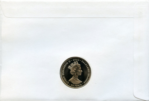 фото Фолклендские острова 50 пенсов 2002 UNC Золотой юбилей королевы Елизаветы II Корона в сувенирной упаковке