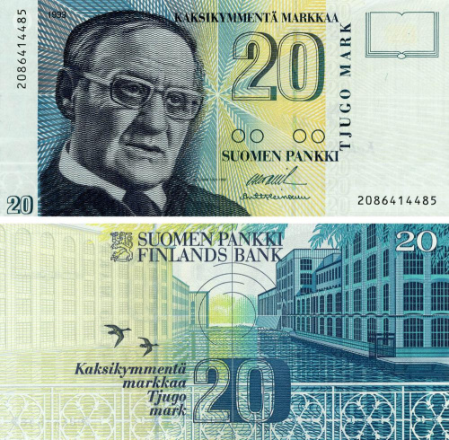 фото Финляндия 20 марок 1993 UNC (P123(11))