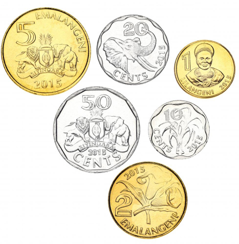 фото Свазиленд набор из 6 монет 2015 UNC 10, 20, 50 центов, 1, 2, 5 эмалангени