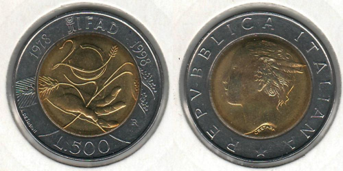 фото Италия 500 лир 1998 «Международный фонд сельскохозяйственного развития» UNC (KM#193)