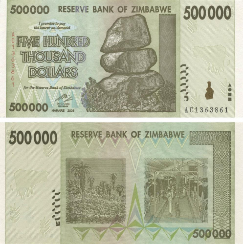 фото Зимбабве 500000 долларов 2008 UNC (P76)