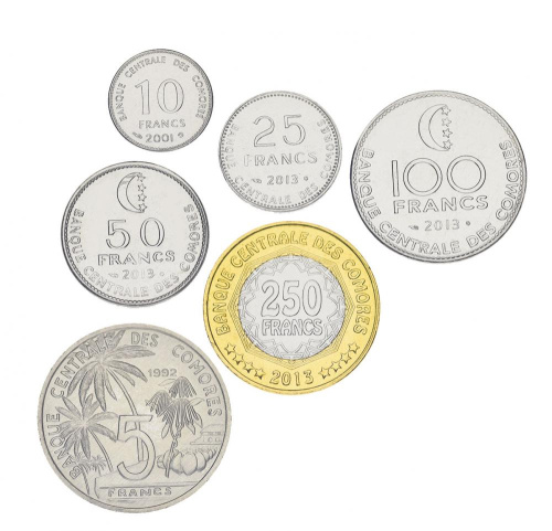 фото Коморские острова набор из 6 монет 1992-2013 UNC 5, 10, 25, 50, 100, 250 франков