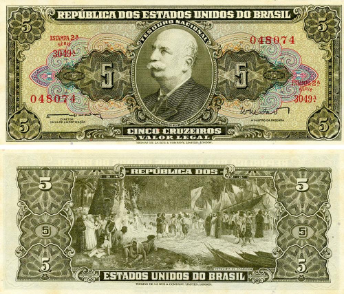 фото Бразилия 5 крузейро 1962 AU-UNC (P176a)
