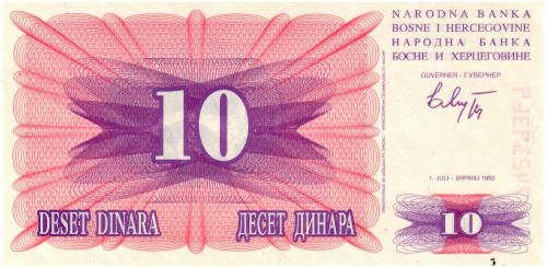 фото Босния и Герцеговина 10 динаров 1992 UNC (P10)