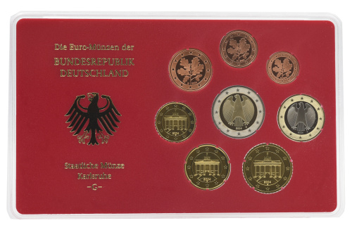 фото Германия набор из 8 монет евро 2004 UNC G 1, 2, 5, 10, 20, 50 евроцентов, 1, 2 евро в сувенирной упаковке