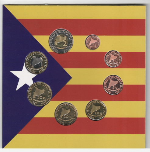 фото Испания Каталония набор из 8 монет евро 2014 UNC 1, 2, 5, 10, 20, 50 центов, 1, 2 евро в сувенирной упаковке